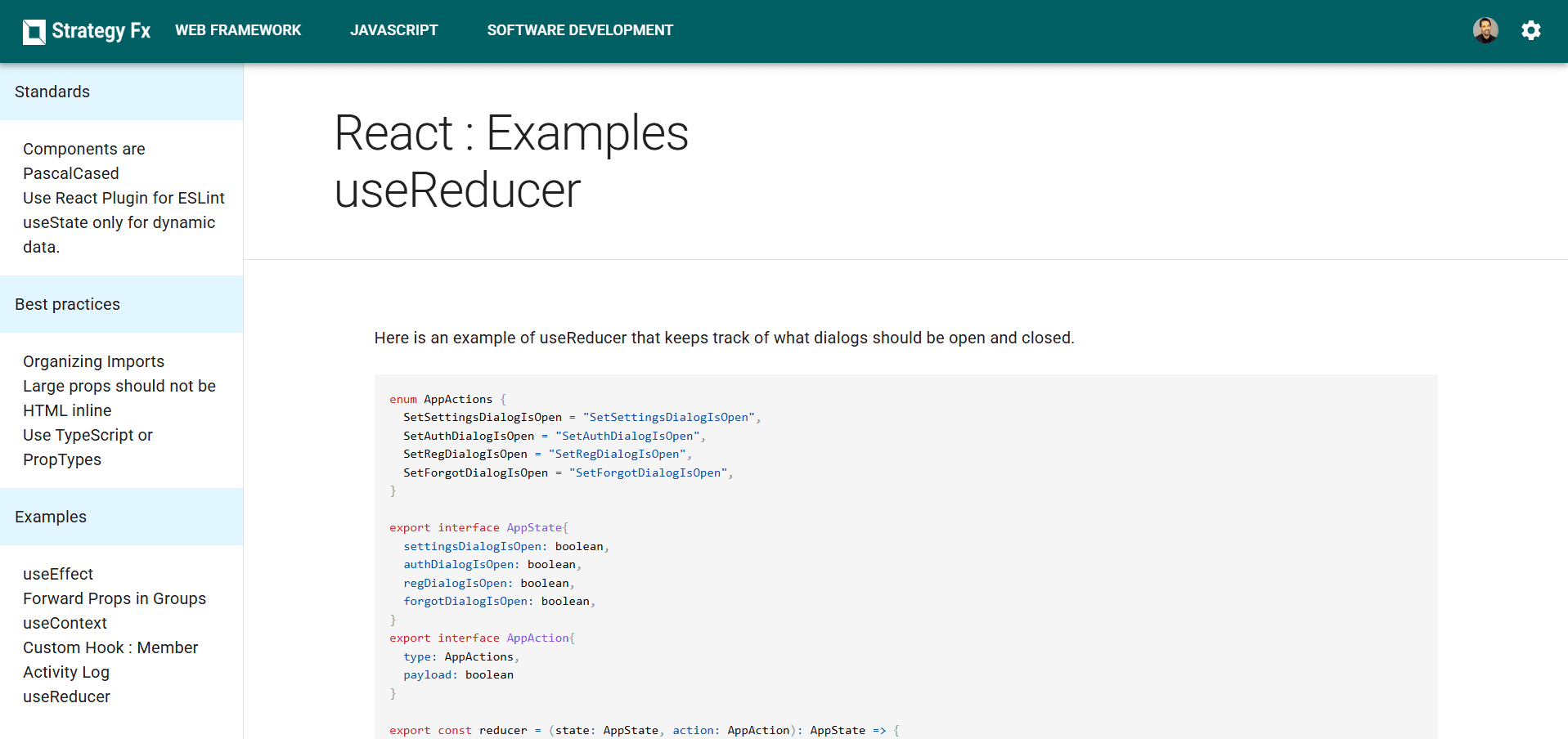 A React documentation page explaining the useReducer hook